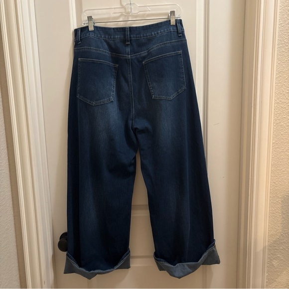 Halara Size Large Flex High Waist StretchWide Leg Cuff Denim Jeans Large Petite - Picture 4 of 4